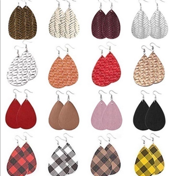 Set of 16 leather earrings A - Picture 1 of 4